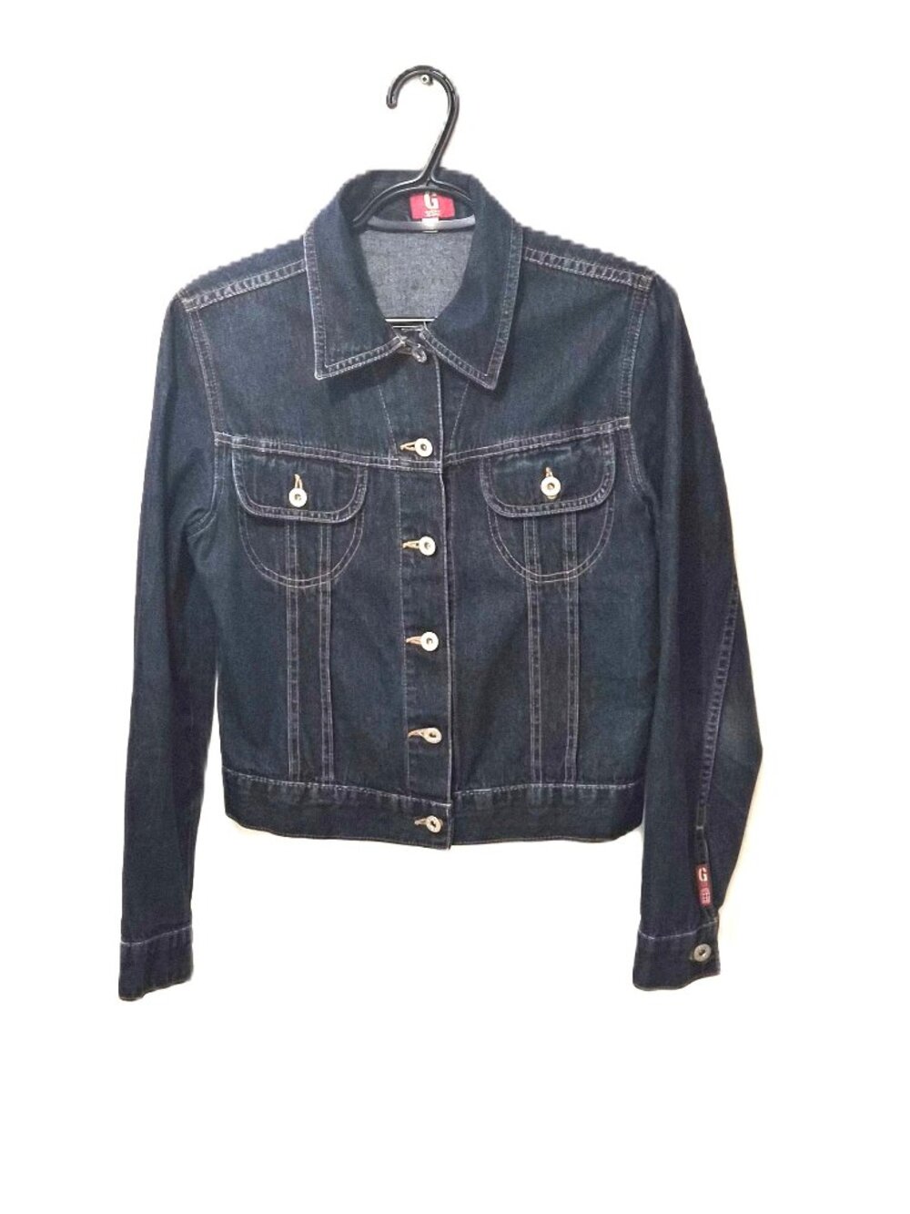 VTG 90s GUESS USA Cropped Denim Jacket Canada Trucker Americana Streetwear Y2K